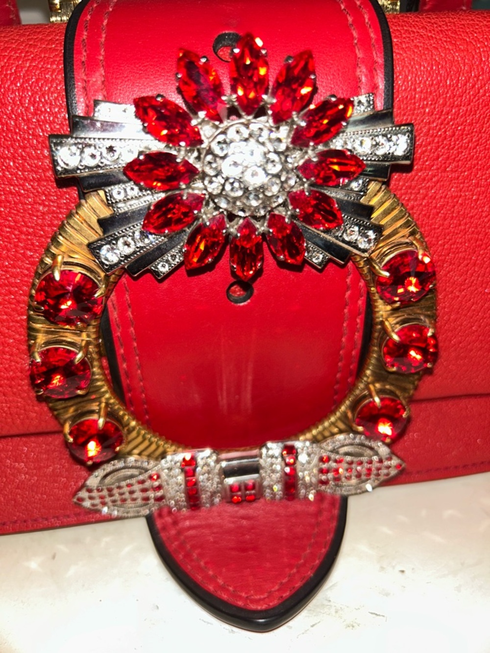 Miu Miu Red Embellished Crossbody Bag - Picture 4 of 9
